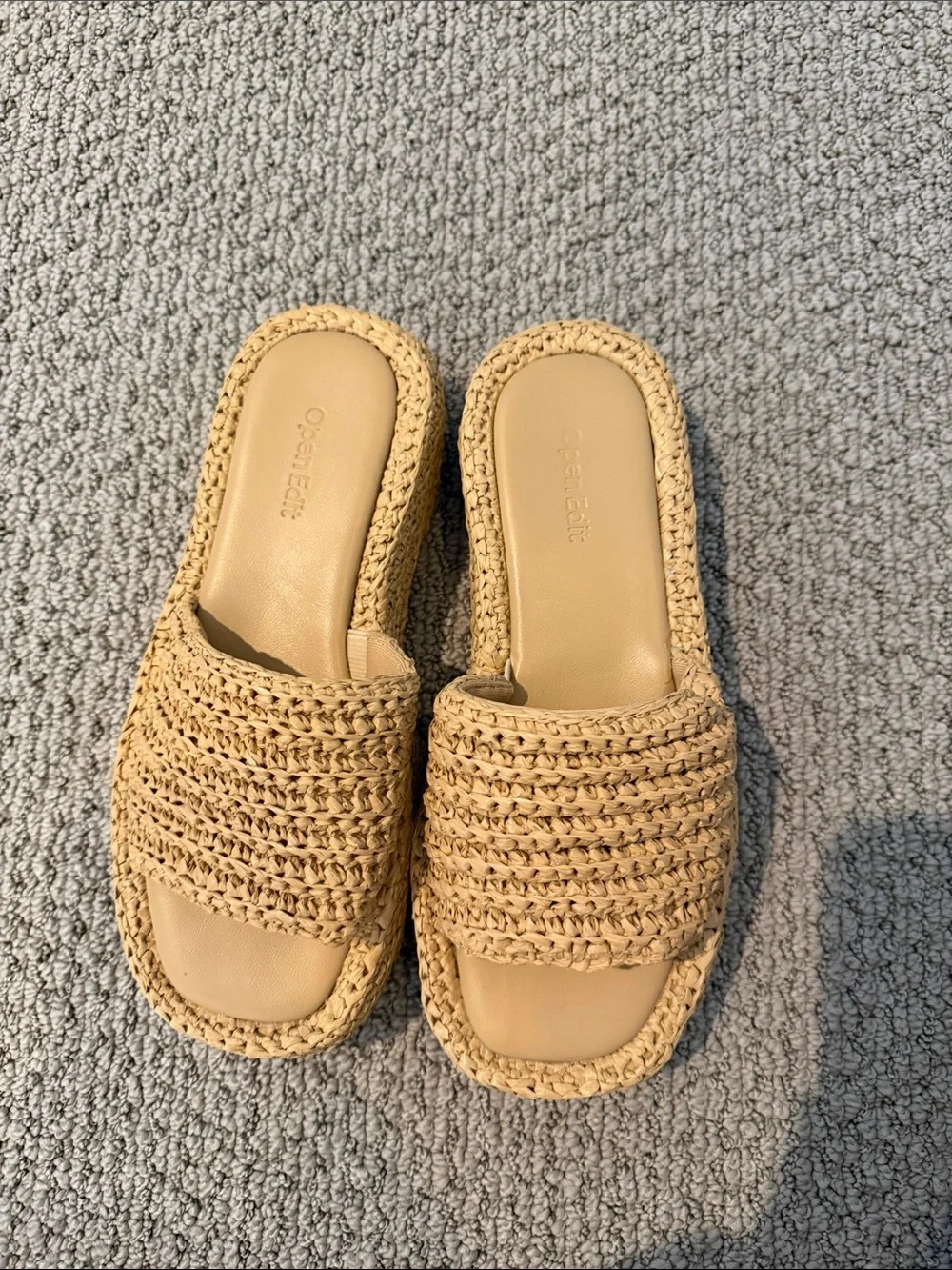 Braided Slide Platform Sandals in Tan